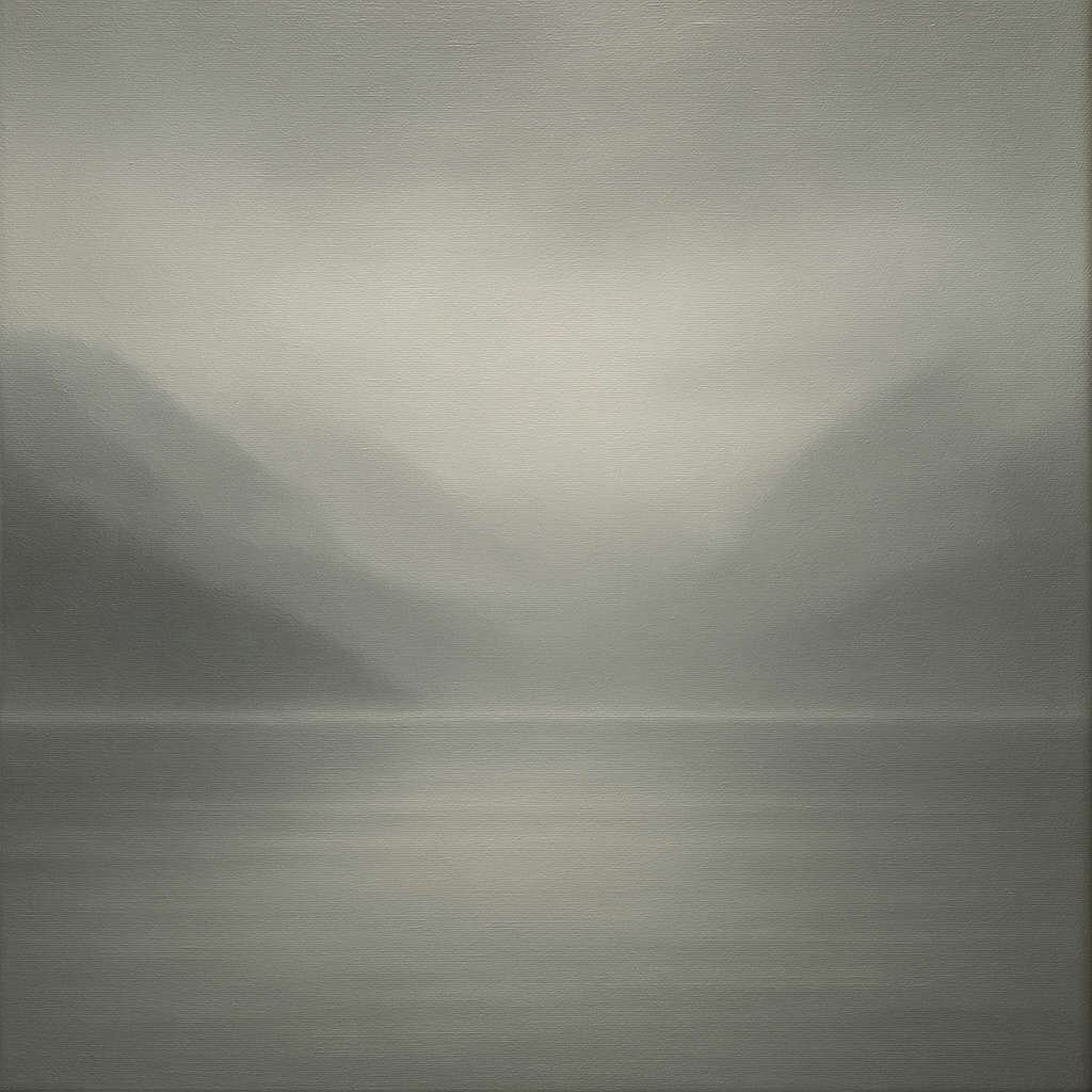 Misty Fjord Horizon in Monochromatic Slate No. 13 Oil Painting 100% Hand Painted Oil on Belgian Linen Canvas, Original Fine Art Wall Decor