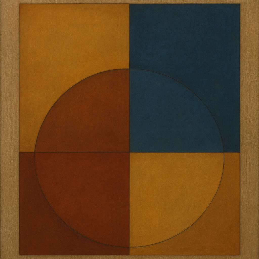 Bauhaus Quadrant Harmony in Primary Earth Tones No. 19 Oil Painting 100% Hand Painted Oil on Belgian Linen Canvas, Original Fine Art Wall Decor