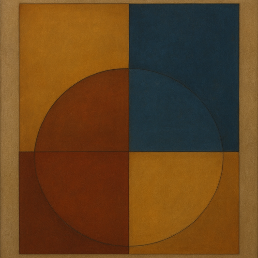 Bauhaus Quadrant Harmony in Primary Earth Tones No. 19 Oil Painting 100% Hand Painted Oil on Belgian Linen Canvas, Original Fine Art Wall Decor