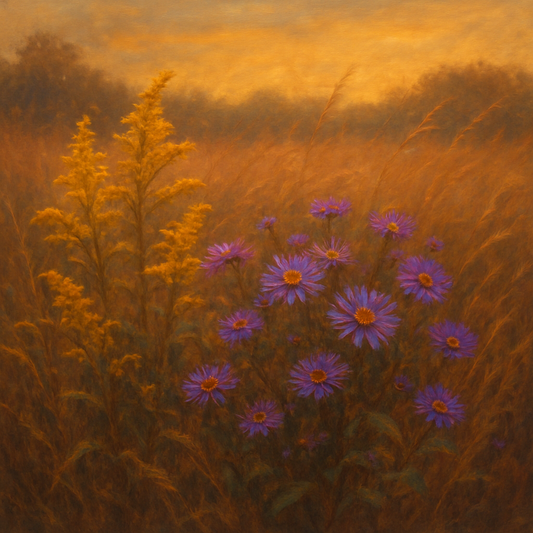 Goldenrod & Autumn Asters in Rustic Meadow No. 12 Fine Art Oil Painting - View 1