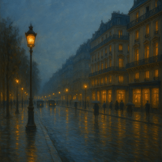 Rainy Parisian Boulevard at Twilight No. 3 Oil Painting 100% Hand Painted Oil on Belgian Linen Canvas, Original Fine Art Wall Decor