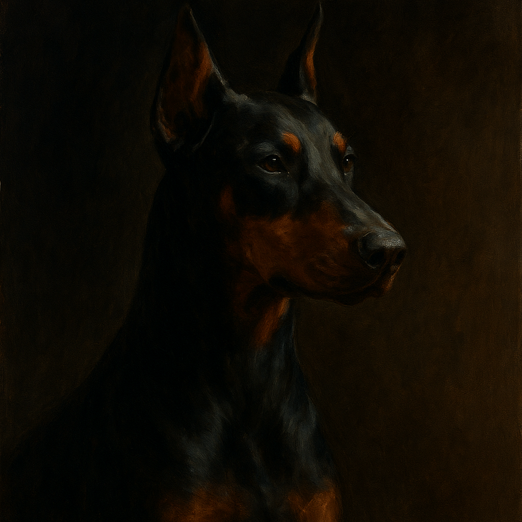 Alert Doberman Pinscher in Shadow & Light No. 6 Fine Art Oil Painting - View 1