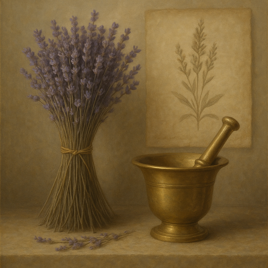 Lavender Herbarium & Mortar Study No. 5 Oil Painting 100% Hand Painted Oil on Belgian Linen Canvas, Original Fine Art Wall Decor