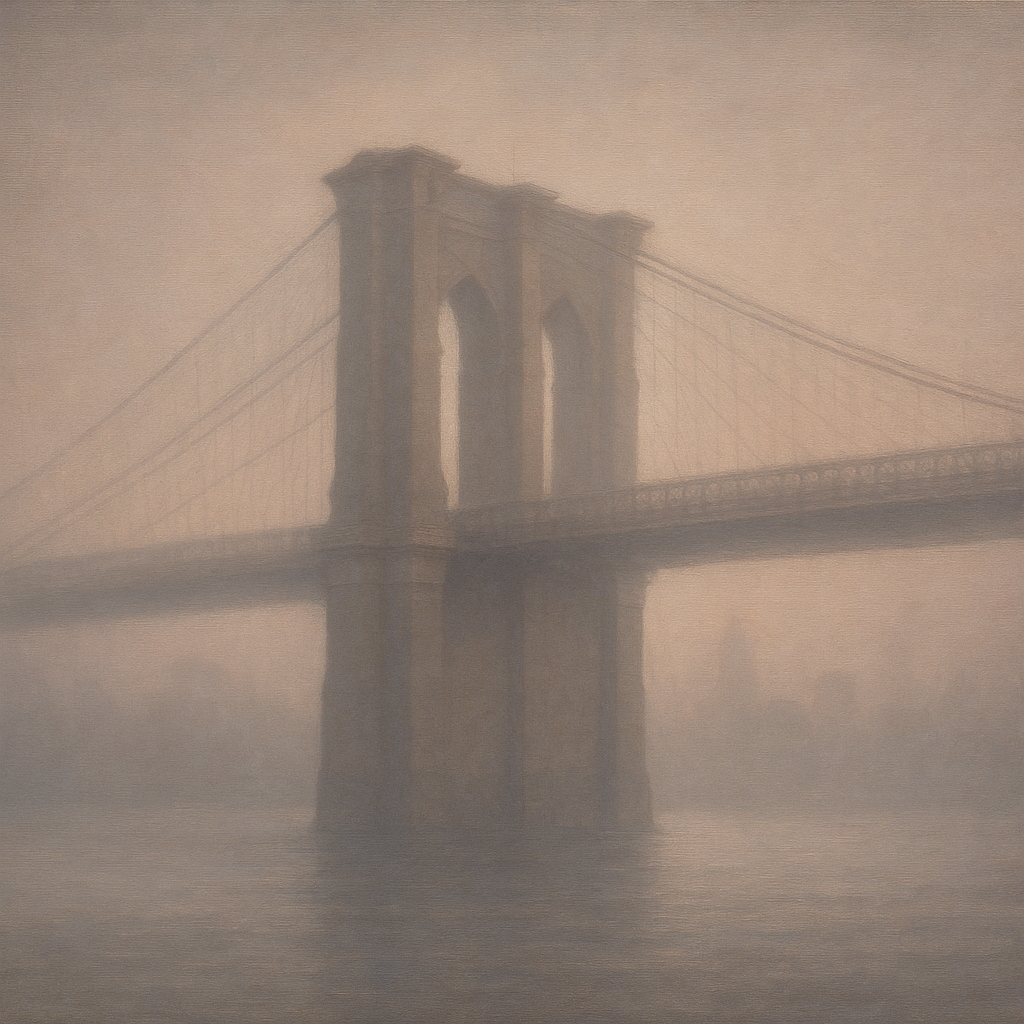 Brooklyn Bridge in Morning River Mist No. 9 Oil Painting - View 1