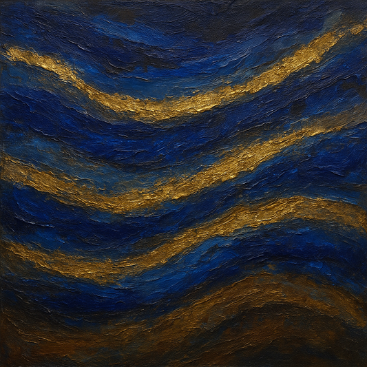 Royal Lapis Lazuli & Gold Leaf Strata No. 5 Oil Painting - 100% Hand-Painted Master Oil Painting