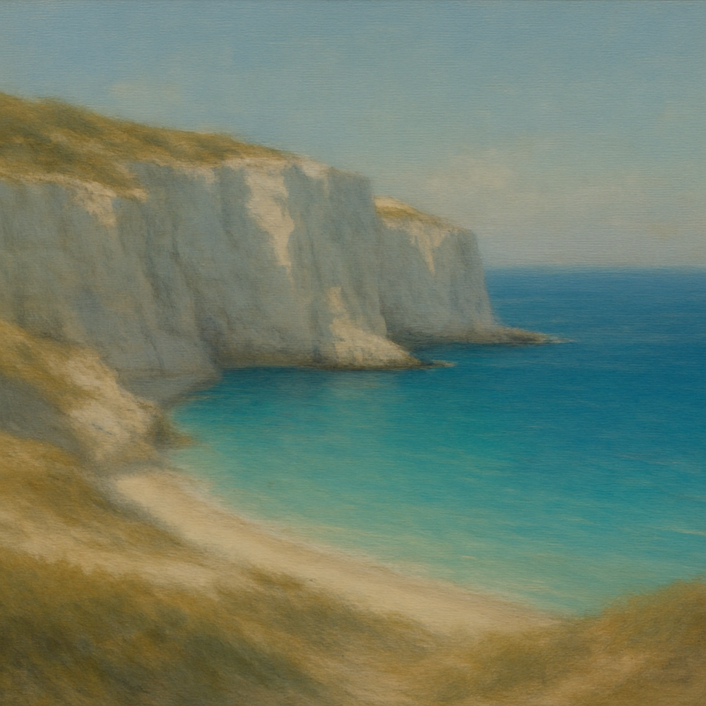 Mediterranean White Cliffs & Turquoise Cove No. 14 Oil Painting - View 1
