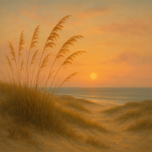 Sea Oats on Rolling Coastal Dunes at Sunset No. 11 Oil Painting 100% Hand Painted Oil on Belgian Linen Canvas, Original Fine Art Wall Decor