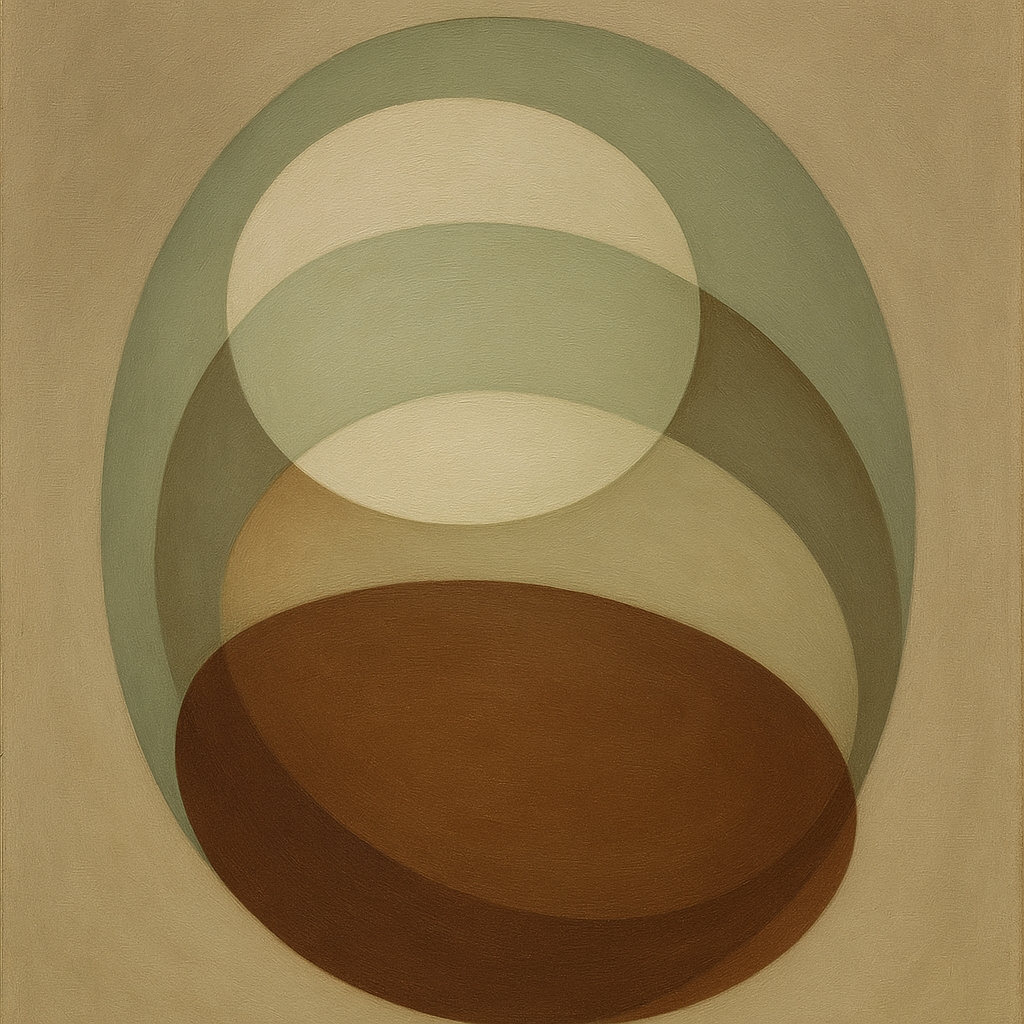 Floating Ellipse Harmony in Walnut & Pale Sage No. 25 Oil Painting 100% Hand Painted Oil on Belgian Linen Canvas, Original Fine Art Wall Decor