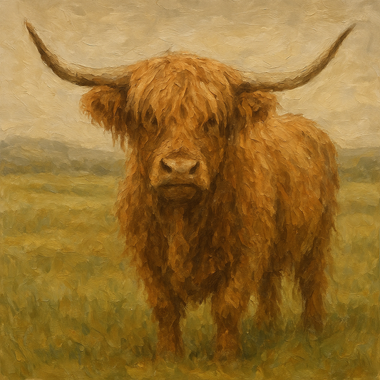 Muted Highland Cattle Pastoral Oil Painting No. 3 Oil Painting - 100% Hand-Painted Master Oil Painting