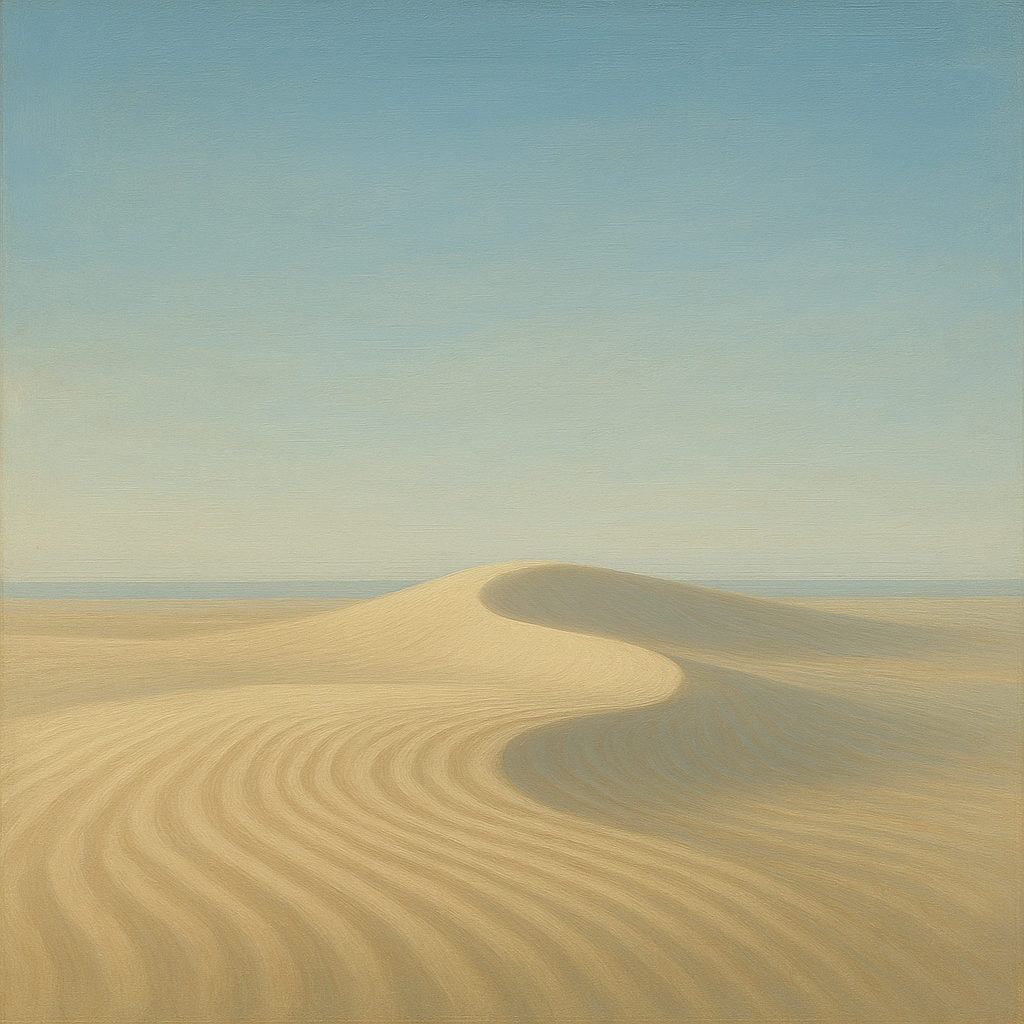 Minimalist Sand Dunes under Expansive Sky Fine Art Oil Painting - View 1