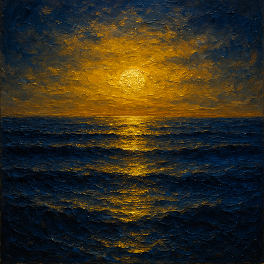 Golden Horizon Over Midnight Ocean Oil Painting - View 1