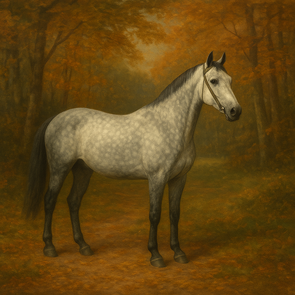 Dappled Grey Hunter in Autumn Woodland No. 4 Oil Painting 100% Hand Painted Oil on Belgian Linen Canvas, Original Fine Art Wall Decor