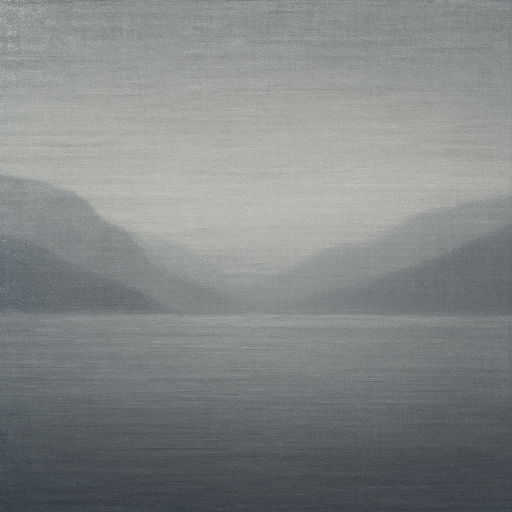 Misty Fjord Horizon in Monochromatic Slate No. 18 Oil Painting 100% Hand Painted Oil on Belgian Linen Canvas, Original Fine Art Wall Decor