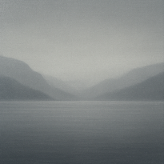 Misty Fjord Horizon in Monochromatic Slate No. 18 Oil Painting 100% Hand Painted Oil on Belgian Linen Canvas, Original Fine Art Wall Decor