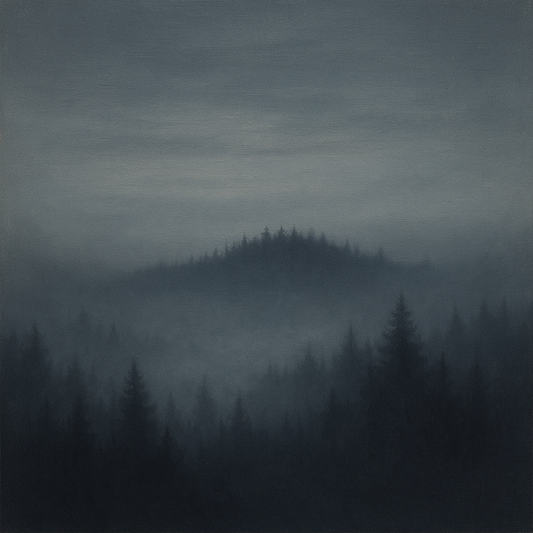 Dusk over Silent Pine Ridgeline in Charcoal Fog No. 14 Oil Painting 100% Hand Painted Oil on Belgian Linen Canvas, Original Fine Art Wall Decor