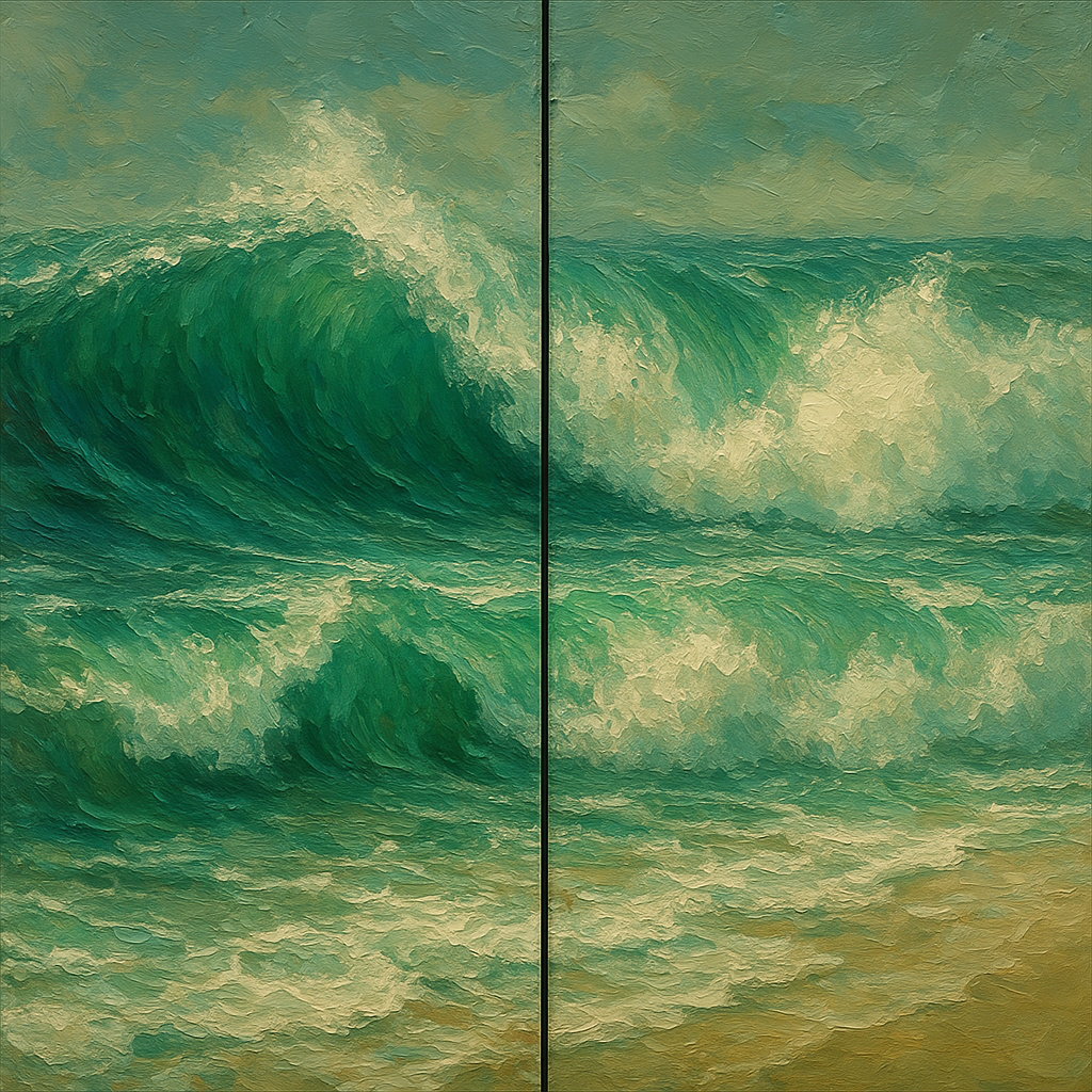 Emerald Swell Split-Panel Seascape No. 3 Oil Painting - 100% Hand-Painted Master Oil Painting