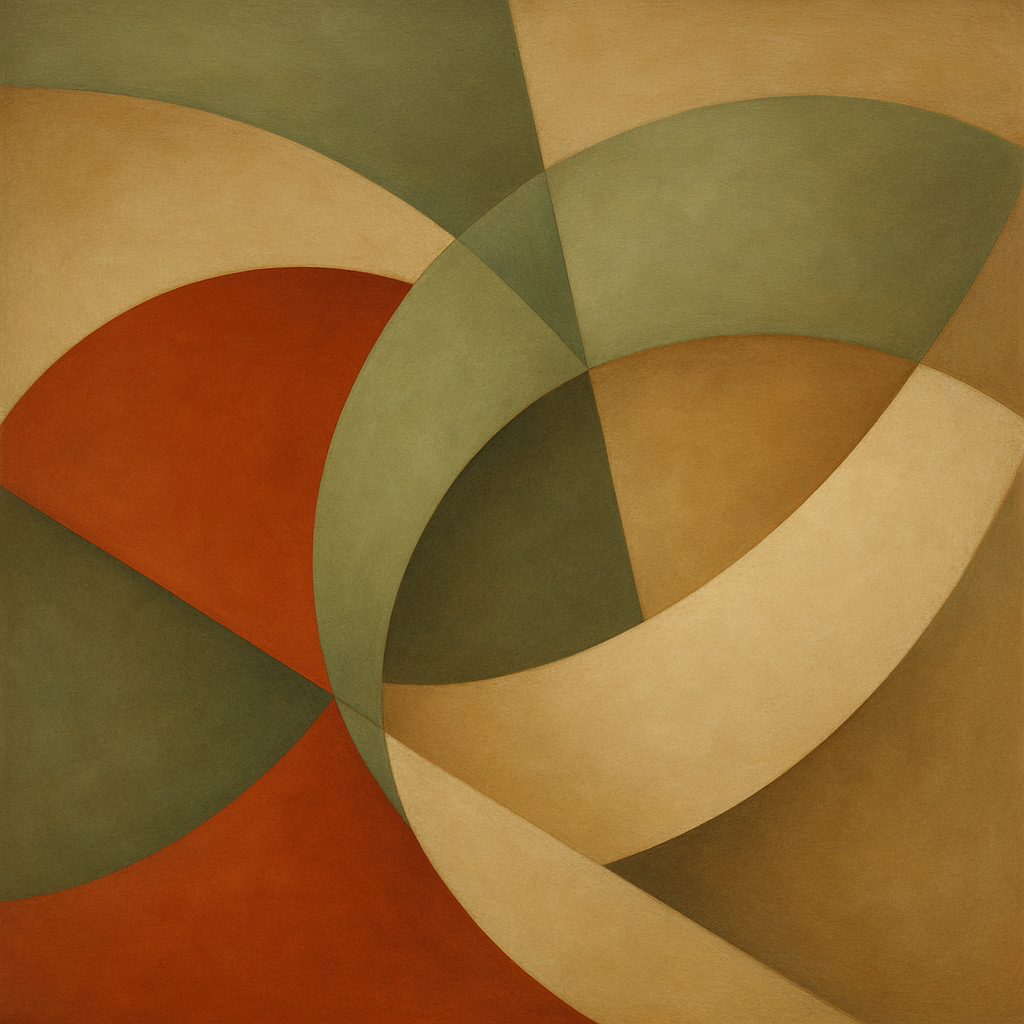 Intersecting Curved Forms in Olive & Rust No. 20 Oil Painting - View 1