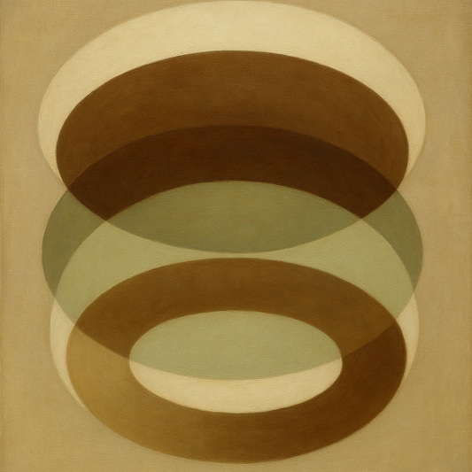 Floating Ellipse Harmony in Walnut & Pale Sage No. 13 Oil Painting 100% Hand Painted Oil on Belgian Linen Canvas, Original Fine Art Wall Decor