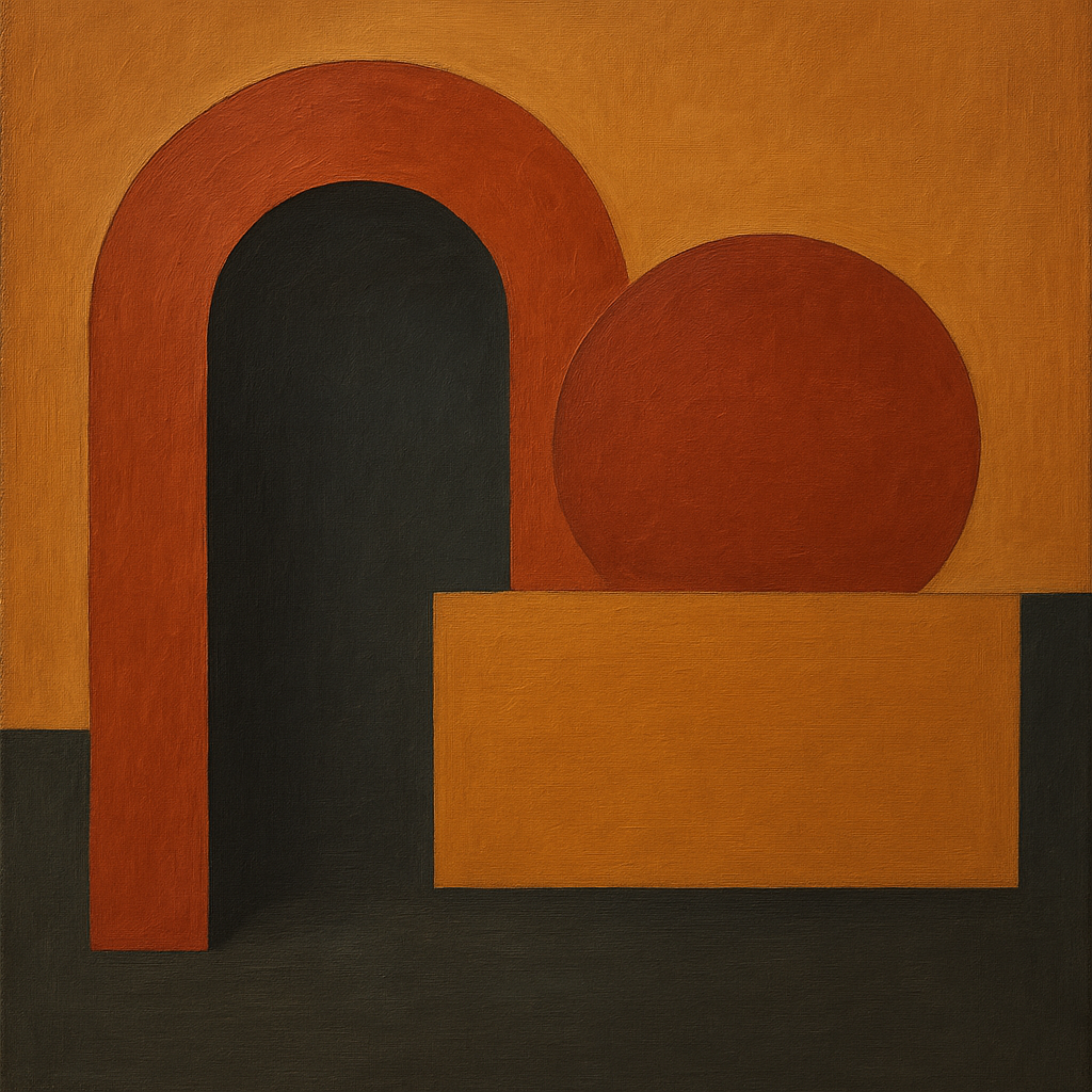 Bauhaus Archway & Terracotta Semicircle Suite No. 5 Fine Art Oil Painting - View 1