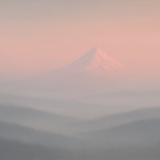 Pale Alpenglow over Distant Glacial Peak No. 17 Oil Painting 100% Hand Painted Oil on Belgian Linen Canvas, Original Fine Art Wall Decor