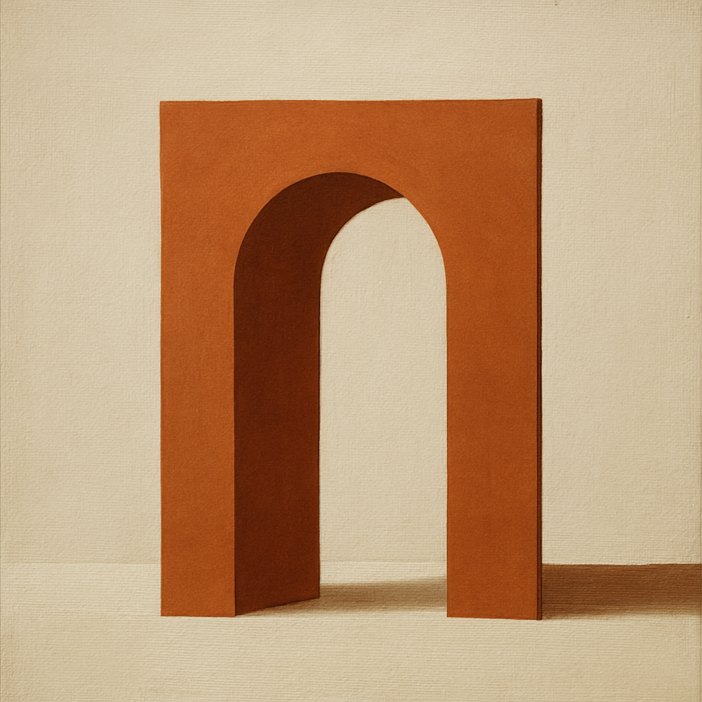 Terracotta Clay & Cream Arch No. 4 - Modern Fine Art Oil Painting - View 1