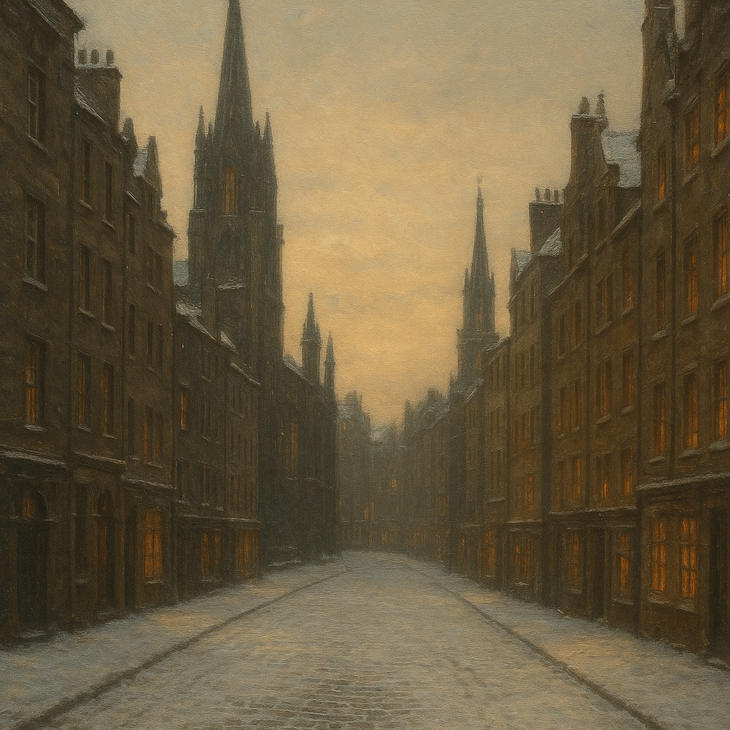 Edinburgh Old Town Royal Mile in Snow No. 12 Oil Painting - View 1