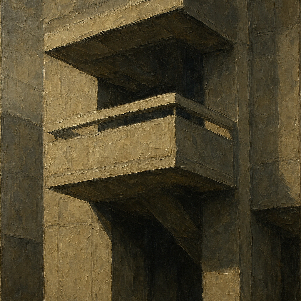 Brutalist Cantilevered Balcony Study No. 4 Oil Painting - 100% Hand-Painted Master Oil Painting