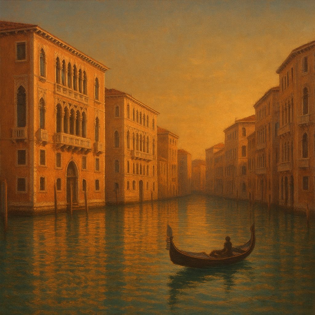 Venetian Canal Palaces at Golden Hour No. 25 Oil Painting 100% Hand Painted Oil on Belgian Linen Canvas, Original Fine Art Wall Decor