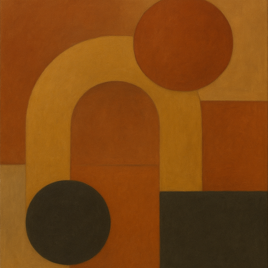 Arch & Circle Equilibrium in Warm Earth Tones No. 7 Oil Painting 100% Hand Painted Oil on Belgian Linen Canvas, Original Fine Art Wall Decor
