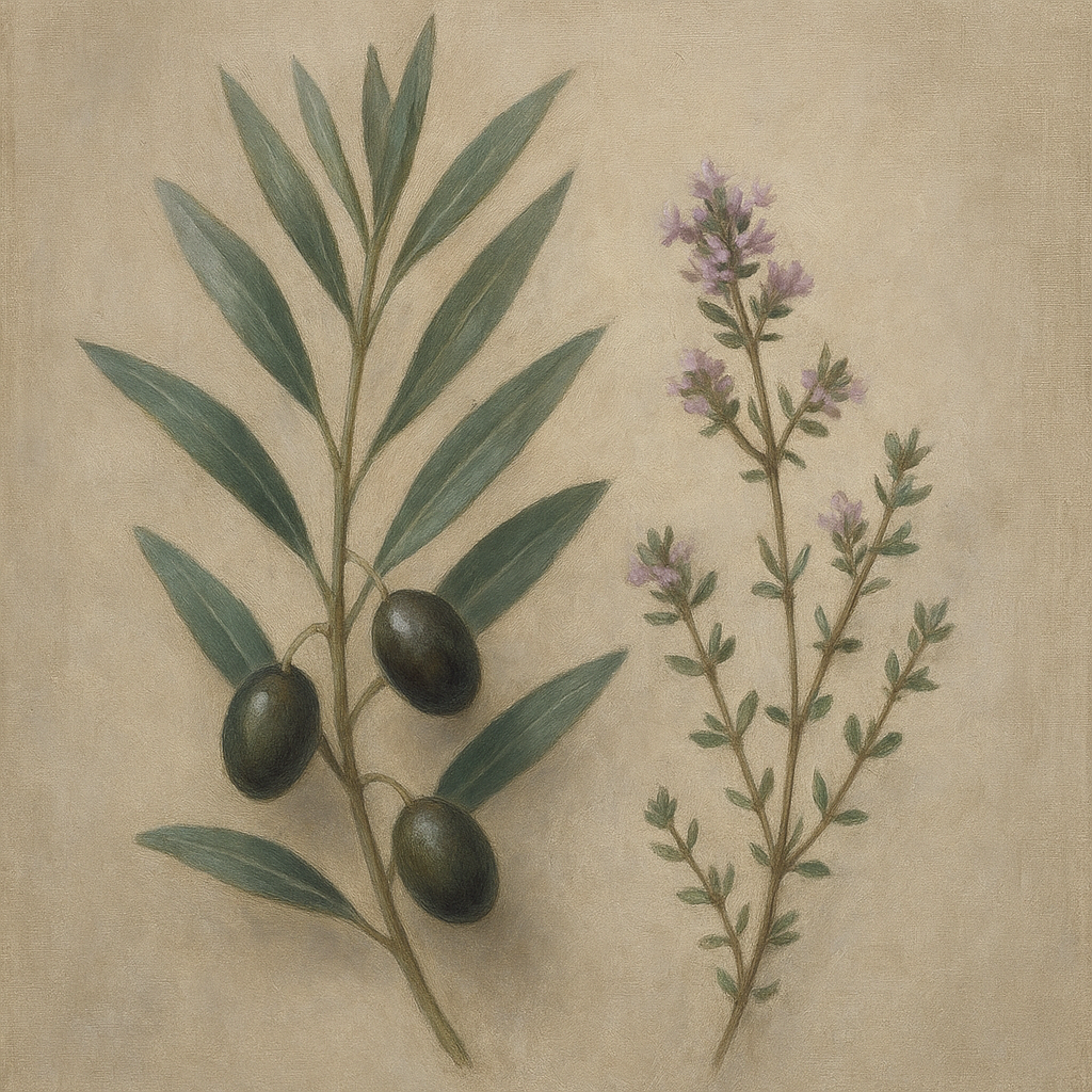 Olive Branches & Wild Thyme Botanical Study No. 3 Fine Art Oil Painting - View 1