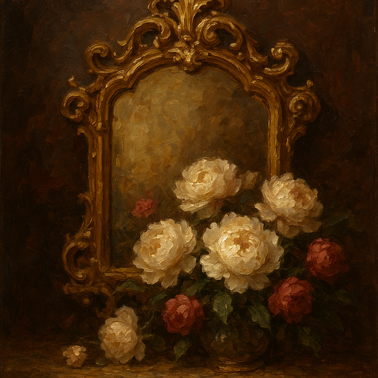 Baroque Gilded Mirror & Peonies No. 4 Oil Painting - 100% Hand-Painted Master Oil Painting