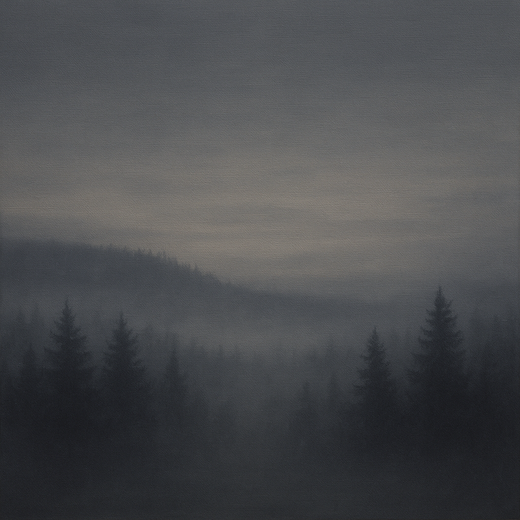 Dusk over Silent Pine Ridgeline in Charcoal Fog No. 21 Oil Painting - View 1