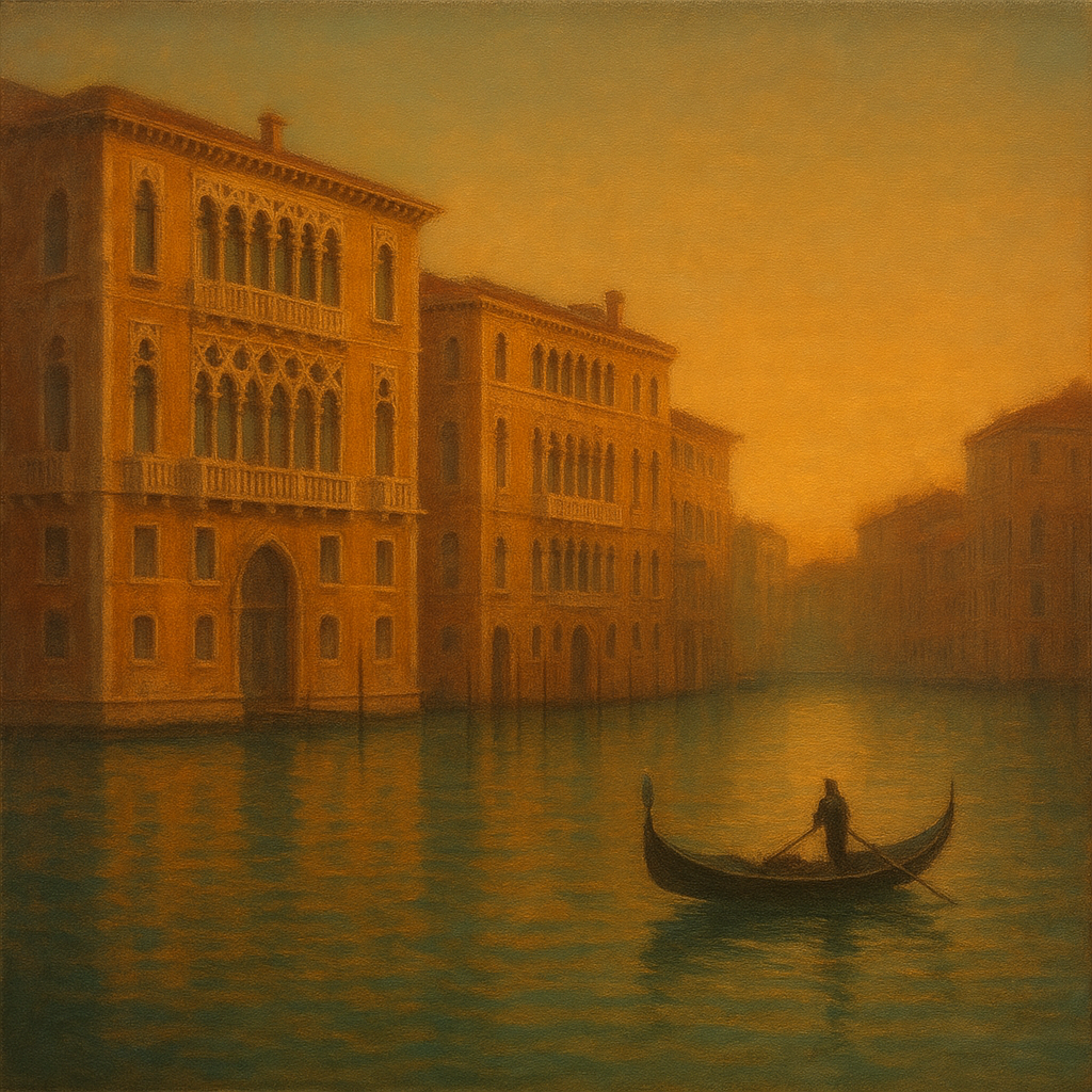 Venetian Canal Palaces at Golden Hour No. 29 Oil Painting - View 1
