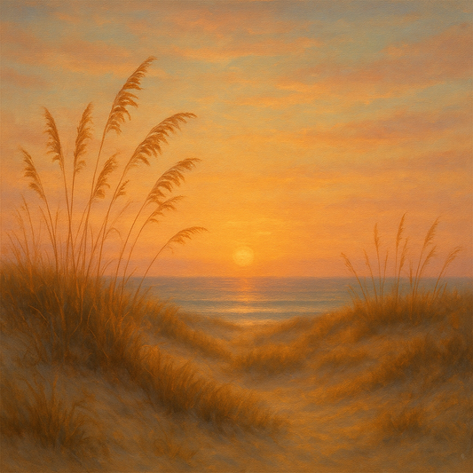Sea Oats on Rolling Coastal Dunes at Sunset No. 16 Oil Painting 100% Hand Painted Oil on Belgian Linen Canvas, Original Fine Art Wall Decor