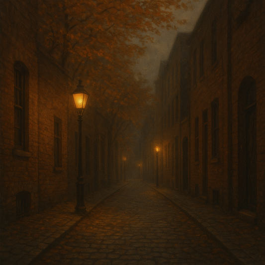 London Gaslamp Alley in Autumn Dusk No. 11 Oil Painting 100% Hand Painted Oil on Belgian Linen Canvas, Original Fine Art Wall Decor