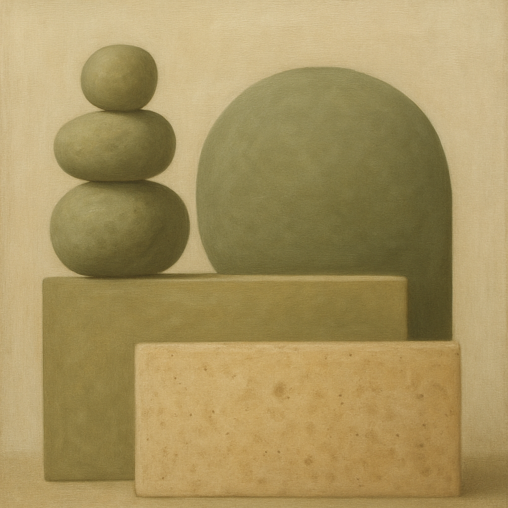 Muted Olive & Sandstone Geometric Balance No. 12 Oil Painting - View 1