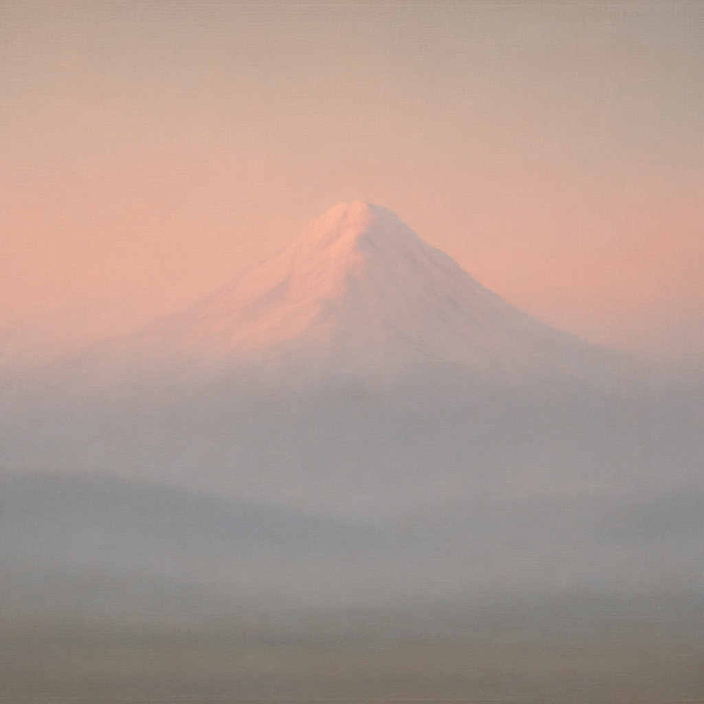Pale Alpenglow over Distant Glacial Peak No. 8 Oil Painting - View 1