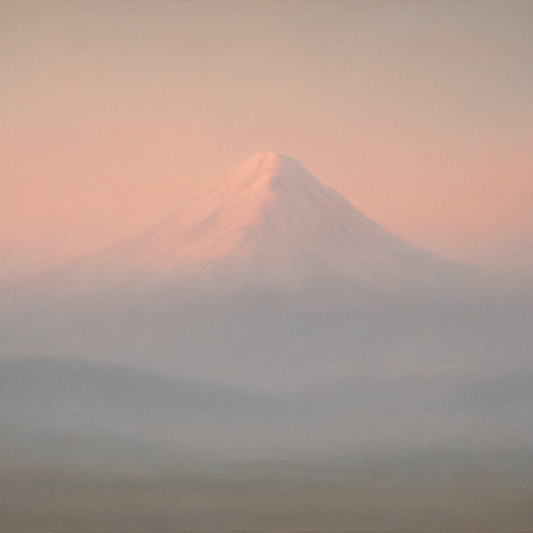 Pale Alpenglow over Distant Glacial Peak No. 8 Oil Painting 100% Hand Painted Oil on Belgian Linen Canvas, Original Fine Art Wall Decor