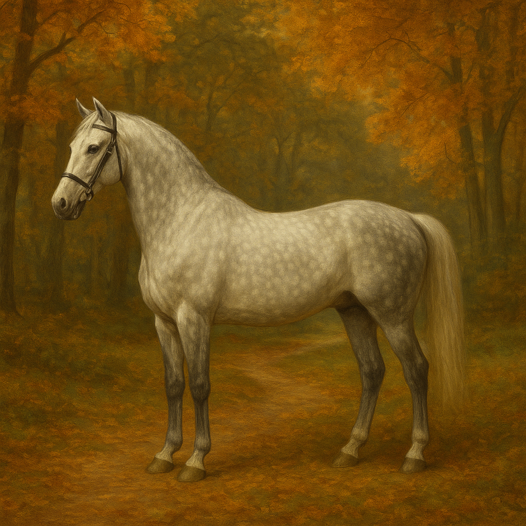 Dappled Grey Hunter in Autumn Woodland No. 6 Oil Painting - View 1