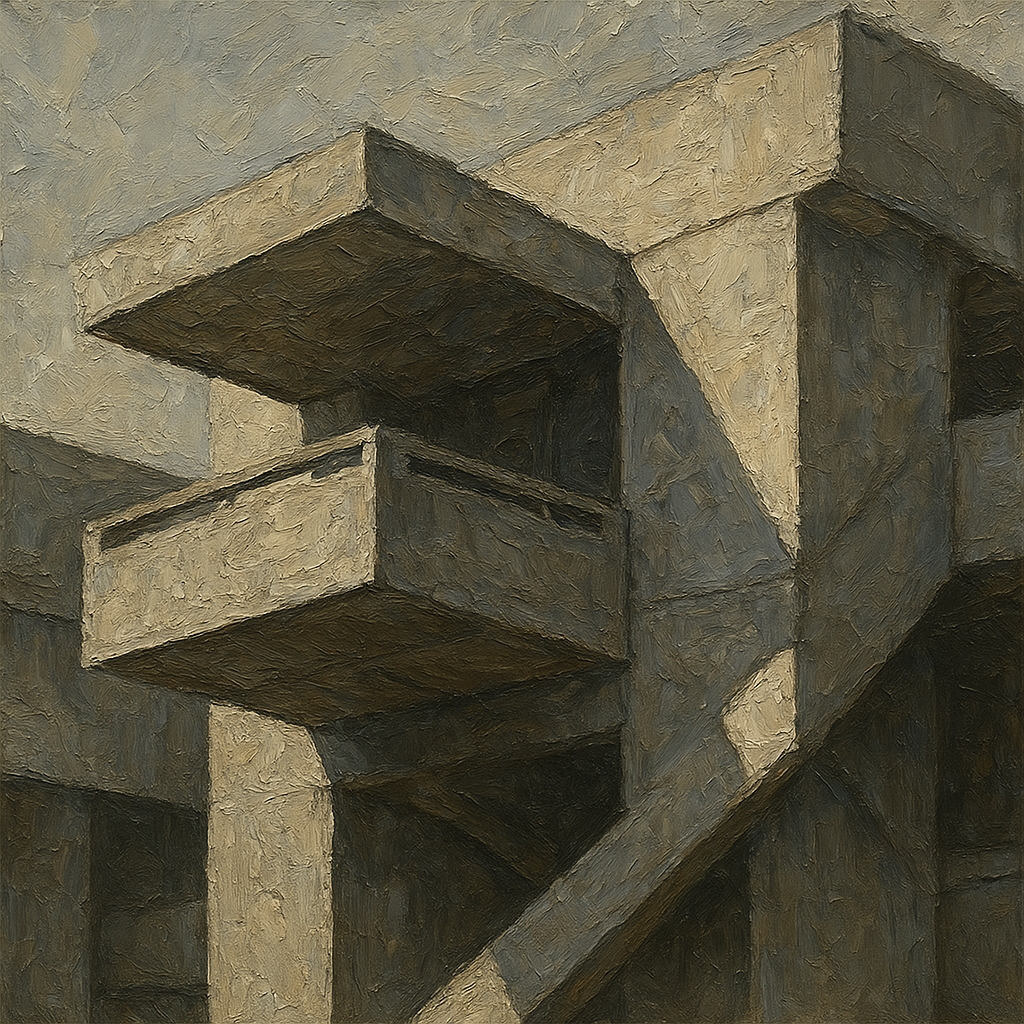 Brutalist Cantilevered Balcony Study No. 2 Oil Painting - 100% Hand-Painted Master Oil Painting