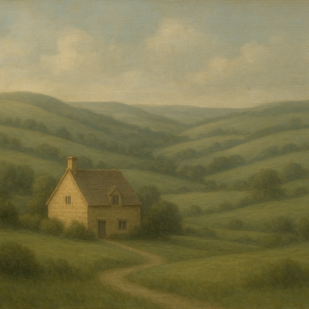 Rolling Cotswold Hills & Stone Cottage No. 10 Oil Painting - View 1