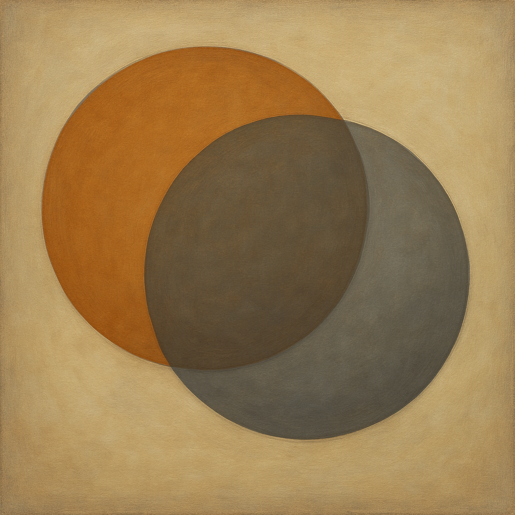 Intersecting Discs in Burnished Ochre & Slate No. 12 Fine Art Oil Painting - View 1