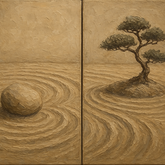 Japandi Zen Garden Diptych Oil Painting - 100% Hand-Painted Master Oil Painting