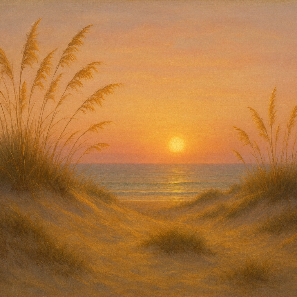 Sea Oats on Rolling Coastal Dunes at Sunset No. 8 Oil Painting 100% Hand Painted Oil on Belgian Linen Canvas, Original Fine Art Wall Decor