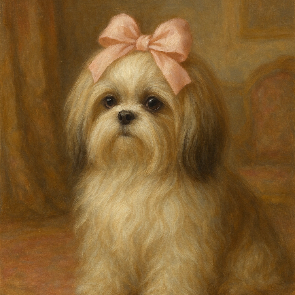 Sweet Shih Tzu with Silk Bow in Parlor No. 6 Fine Art Oil Painting - View 1