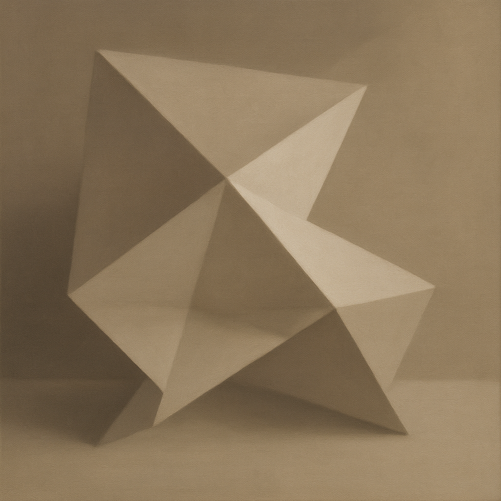 Folded Paper Geometry in Neutral Gradient Shadows No. 22 Oil Painting 100% Hand Painted Oil on Belgian Linen Canvas, Original Fine Art Wall Decor