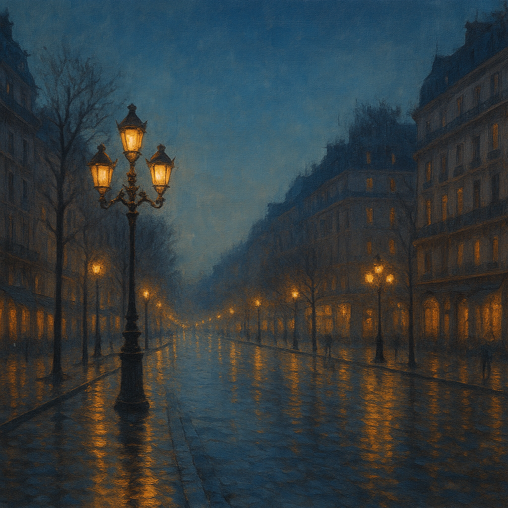 Rainy Parisian Boulevard at Twilight No. 16 Oil Painting 100% Hand Painted Oil on Belgian Linen Canvas, Original Fine Art Wall Decor
