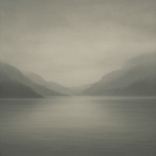 Misty Fjord Horizon in Monochromatic Slate No. 3 Oil Painting 100% Hand Painted Oil on Belgian Linen Canvas, Original Fine Art Wall Decor