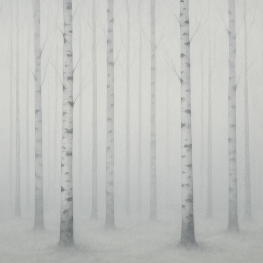 Pale Birch Woodland Silhouette in Whiteout No. 23 Oil Painting 100% Hand Painted Oil on Belgian Linen Canvas, Original Fine Art Wall Decor