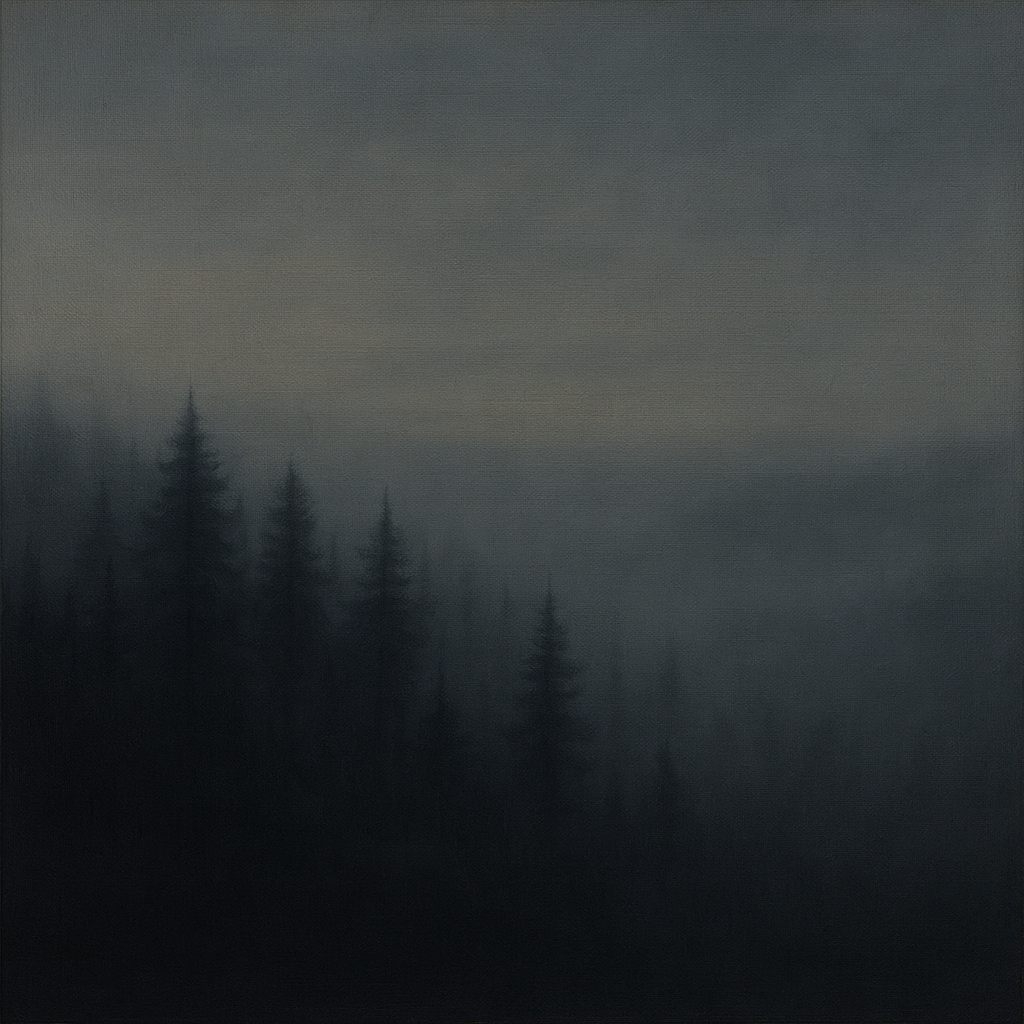 Dusk over Silent Pine Ridgeline in Charcoal Fog No. 8 Oil Painting 100% Hand Painted Oil on Belgian Linen Canvas, Original Fine Art Wall Decor